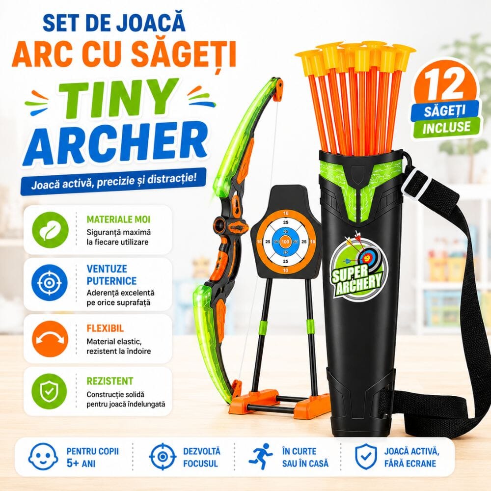 Set De Joaca Arc cu Sageti cu Ventuze KidProtect TinyArcher Pro